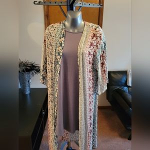 Grey Dress with Floral Duster